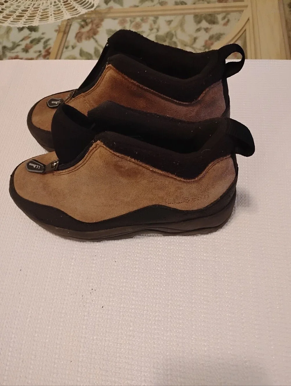 L.L. Bean Brown and Black  Zip-Front Suede Boots Worn Once
